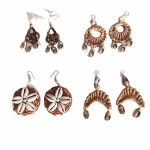 Bohemian Handmade Wooden Shell Earrings 4 Pair